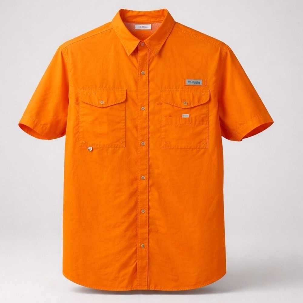 Columbia PFG Fishing Shirt Mens XL Orange Excellent Short Sleeve Vented Cotton